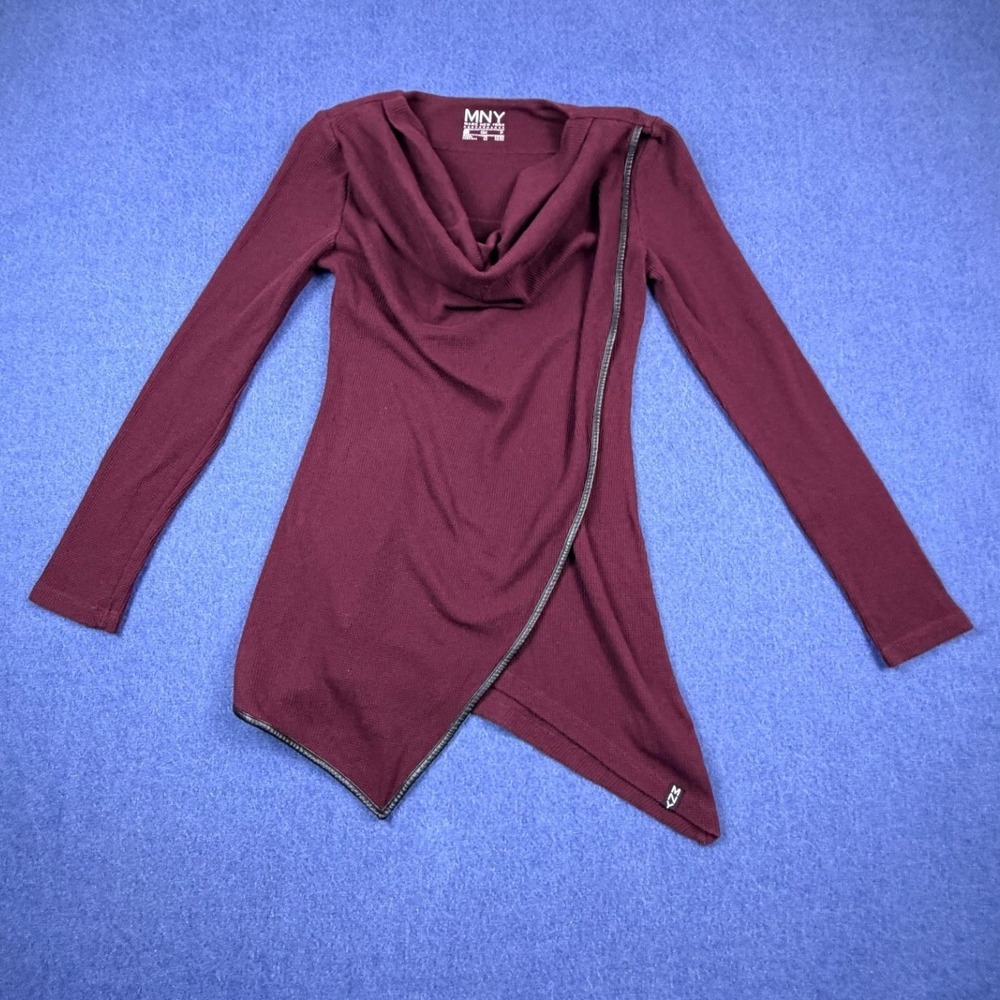 Marc New York MNY Womens Small Burgundy Waffle Knit Cowl Neck Asymmetrical Top